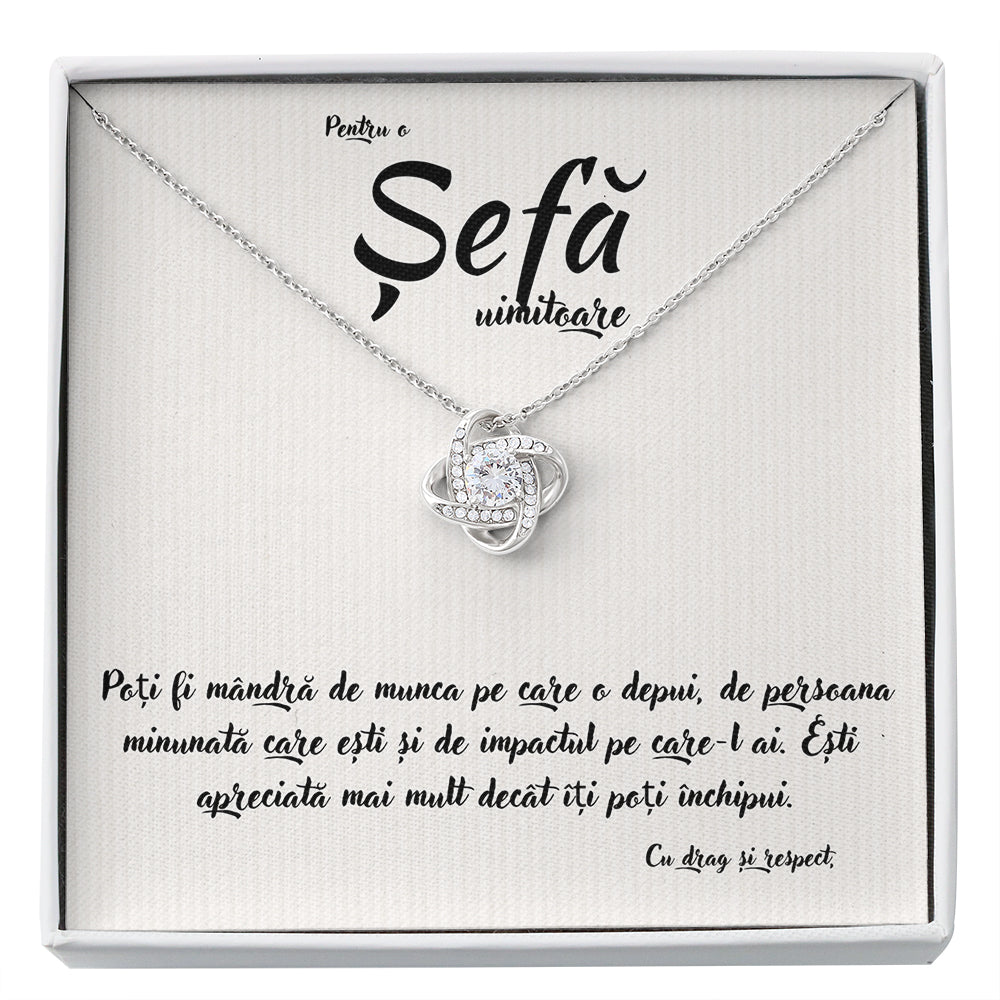 Set Cadou Pentru Sefa, Colier Argint 925 cu pandant, si Card cu Mesaj ”Pentru o Sefa Uimitoare”