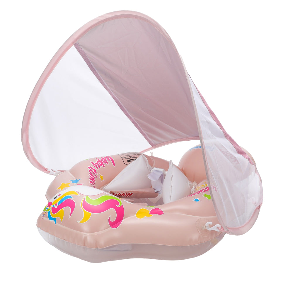 Colac de Inot, Joystos, Text Happy Time Pentru Copii, Pink, cu Parasolar, cu Suport Pentru Piept, 3 Luni - 6 Ani