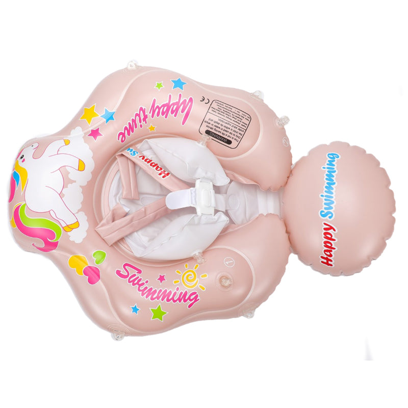 Colac de Inot, Joystos, Text Happy Time Pentru Copii, Pink, cu Parasolar, cu Suport Pentru Piept, 3 Luni - 6 Ani