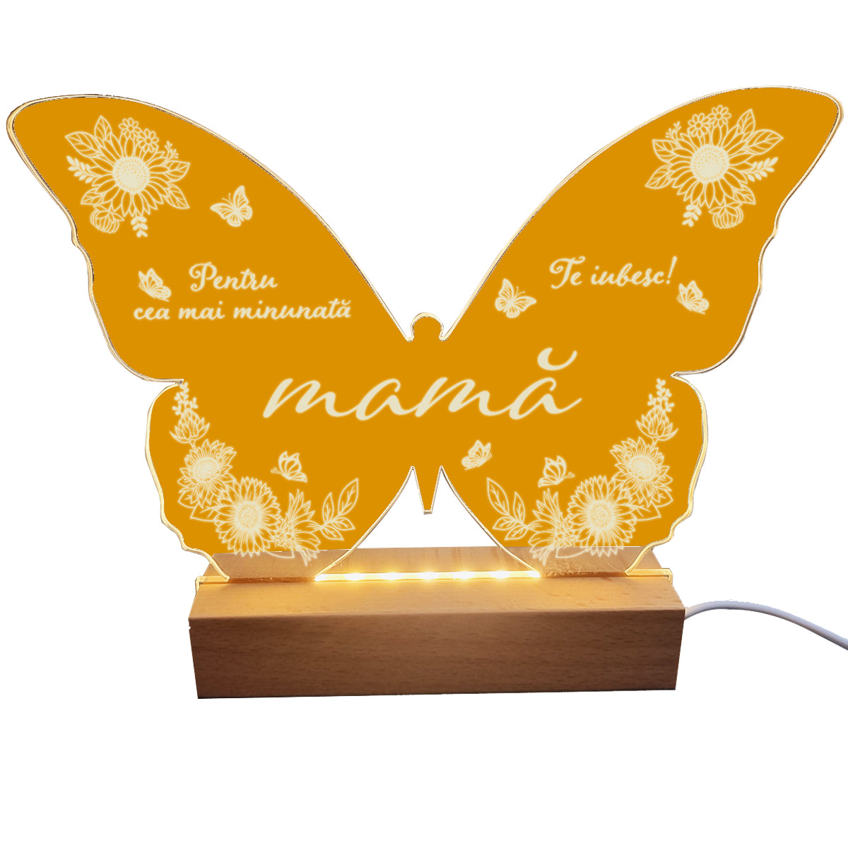 Set Cadou Pentru Mama, Joystos, Lampa din Acril Decorativa, Cadou Special pentru Mama, cu mesaj Gravat si Lumina Calda