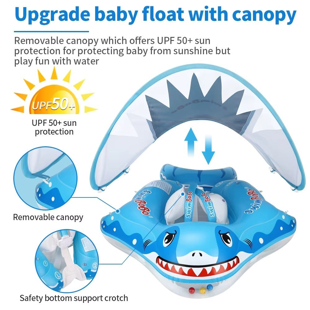 Joystos Colac Înot pentru Bebe – Design Rechin Amuzant, cu Copertină UV