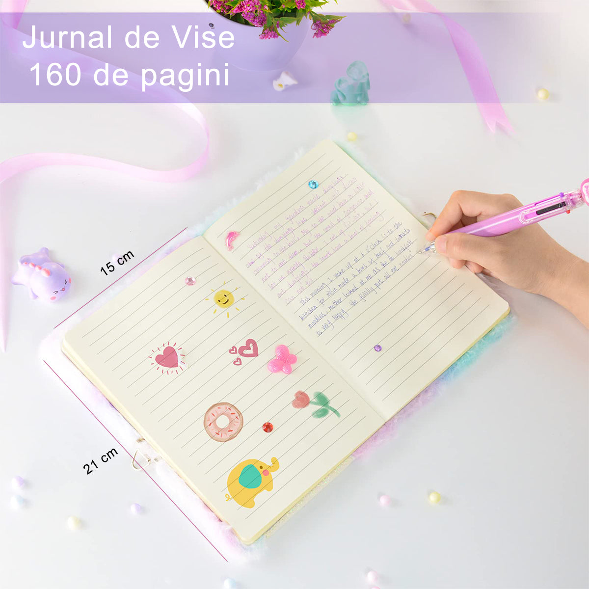Set cadou pentru Fete de 6-8 ani de Scris si Desenat, Jurnal pentru Fete cu Lacat si chei, Caiet de Notite pentru Scoala si Calatorii