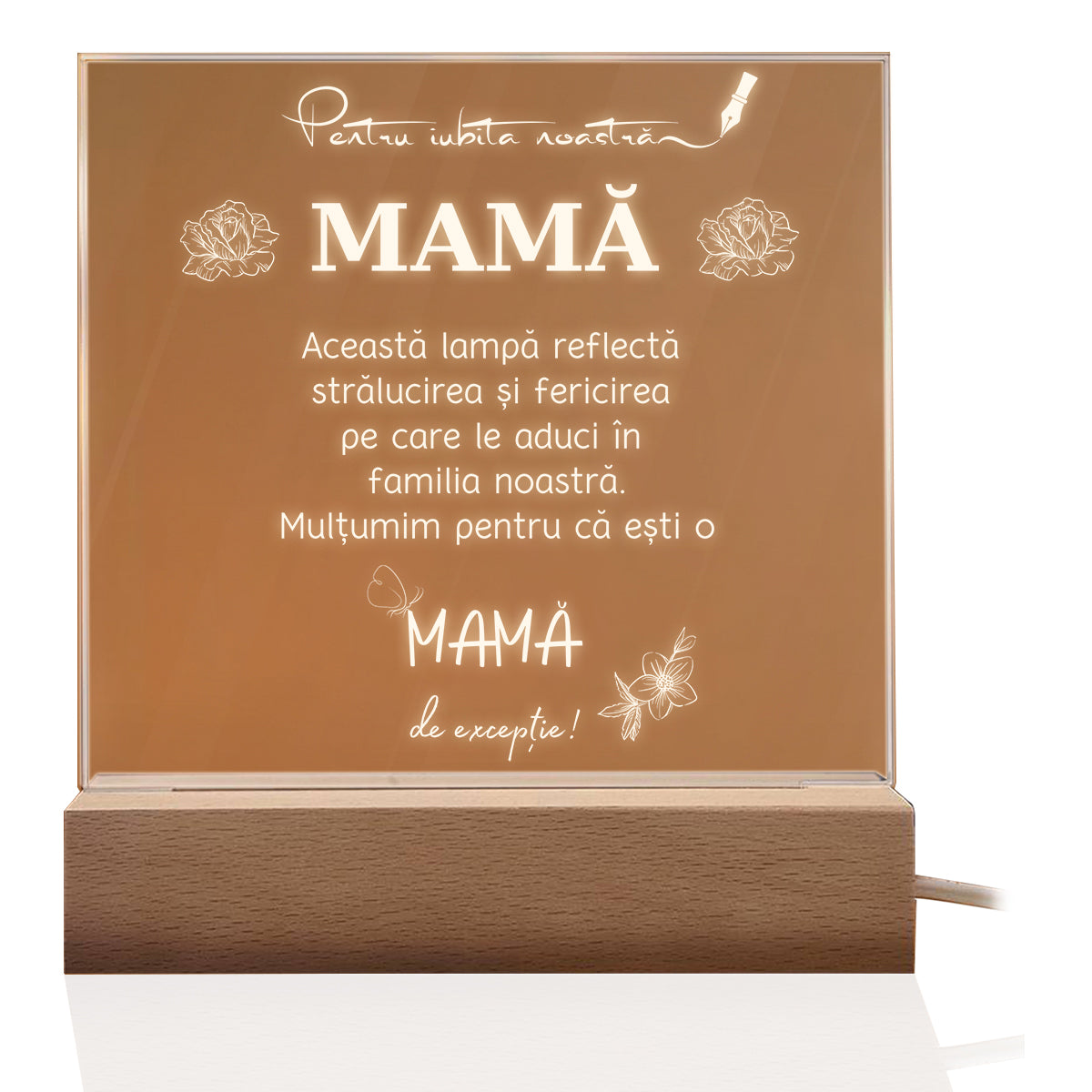 Cadou Pentru Mama, Lampa Decorativa, Lumina Calda cu Mesajul „Aceasta lampa reflecta stralucirea ...”
