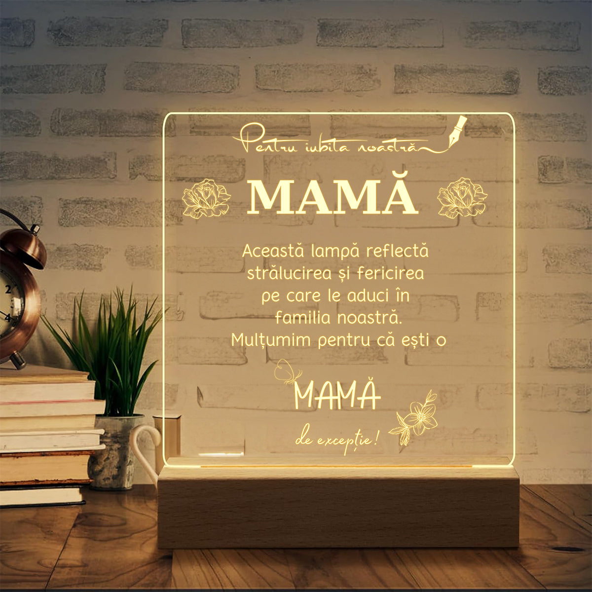 Cadou Pentru Mama, Lampa Decorativa, Lumina Calda cu Mesajul „Aceasta lampa reflecta stralucirea ...”