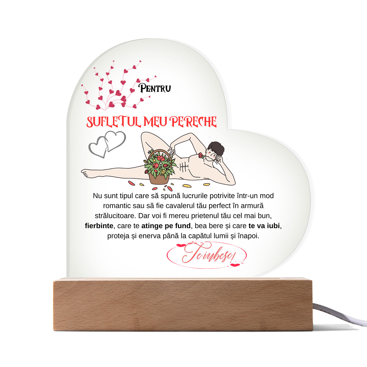 Cadou Pentru Iubita sau Sotie, Lampa Lumina Calda cu Mesaj `Pentru sufletul meu pereche. Care te va iubi, proteja si enerva pana la capatul lumii si inapoi`