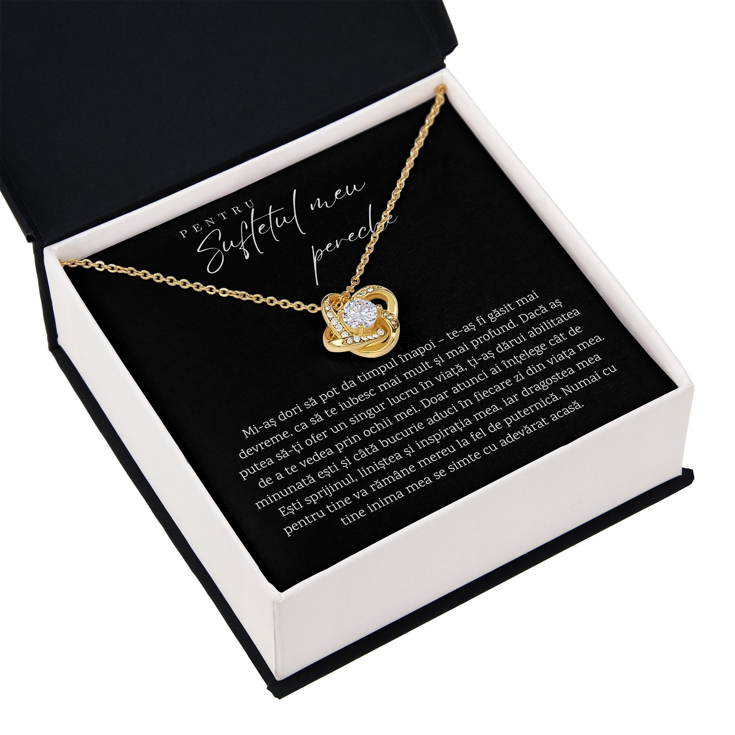 Cadou pentru Iubita Sotie, Colier din Argint925 cu Pandant Placat cu Aur Galben de 14K, Card cu Mesaj "Pentru Sufletul Meu Pereche"