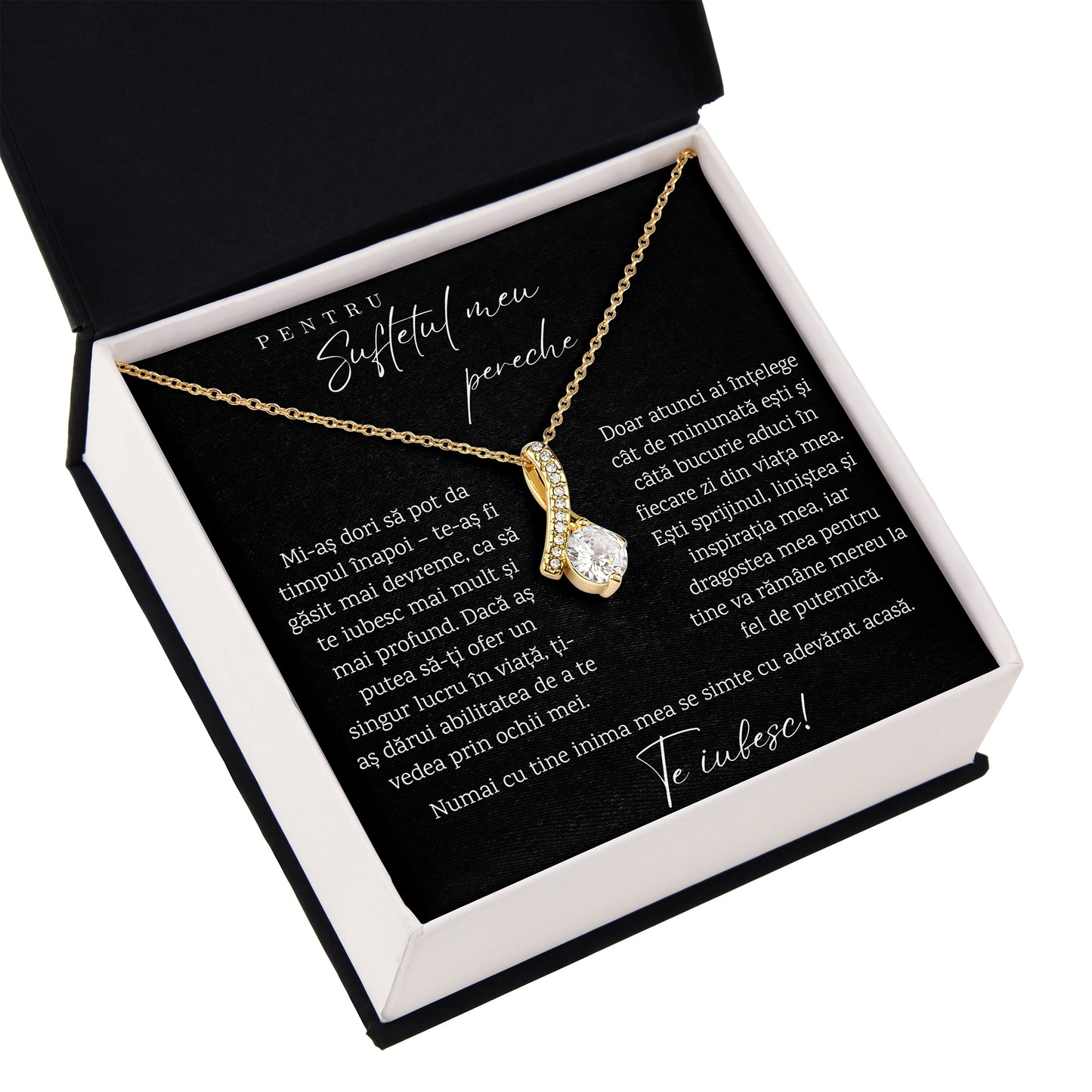 Cadou pentru Iubita Sotie, Colier din Argint925 cu Pandant Placat cu Aur Galben de 14K, Card cu Mesaj "Pentru Sufletul Meu Pereche"