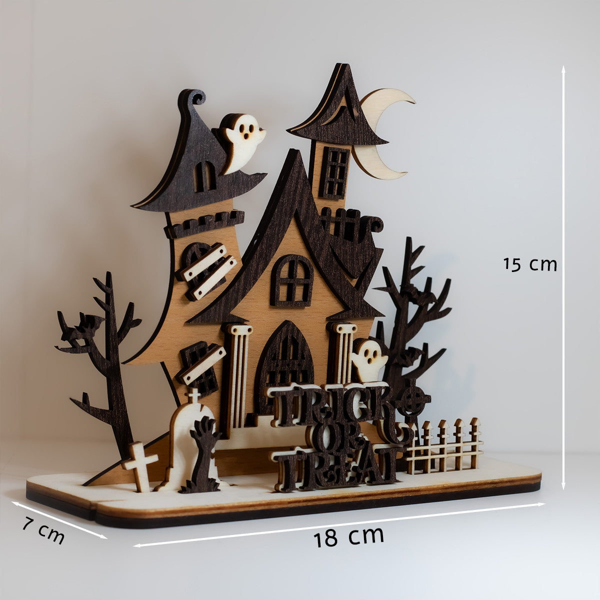 Decoratiune Halloween Din Lemn Joystos, Casuta Bantuita Cu Fantome Si Mesaj Trick Or Treat, Decor Tematic De Toamna Pentru Casa, Birou Sau Vitrina, Ornamente Sezoniere Pentru Petreceri Si Sarbatori De Halloween