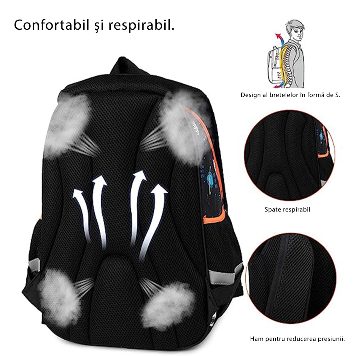 Ghiozdan Scoala, JOYSTOS, Multifunctional, Model Nava Spatiala - Out of this World, Fosforescent, 15, 6 inch, ideal 8-12 ani