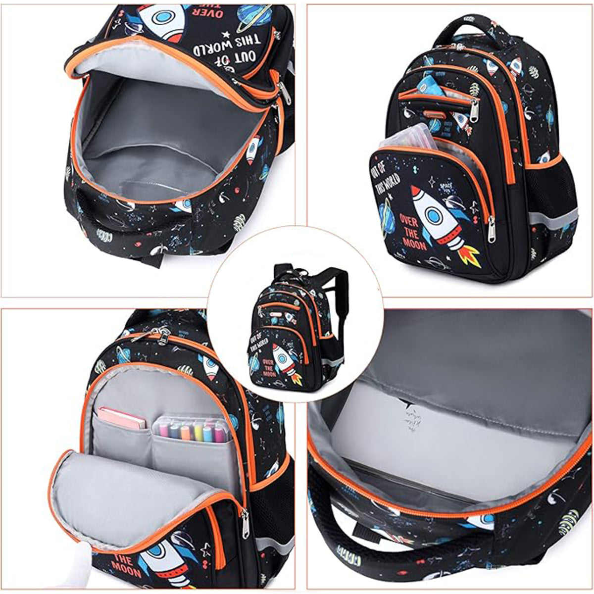 Ghiozdan Scoala, JOYSTOS, Multifunctional, Model Nava Spatiala - Out of this World, Fosforescent, 15, 6 inch, ideal 8-12 ani