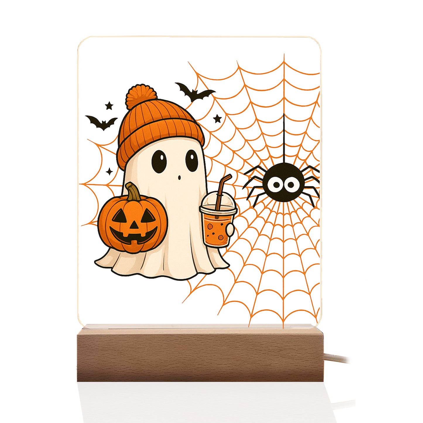 Lampa decorativă acrilică Joystos Halloween, fantomă, dovleac zâmbitor, 15x20x4cm, alimentare USB