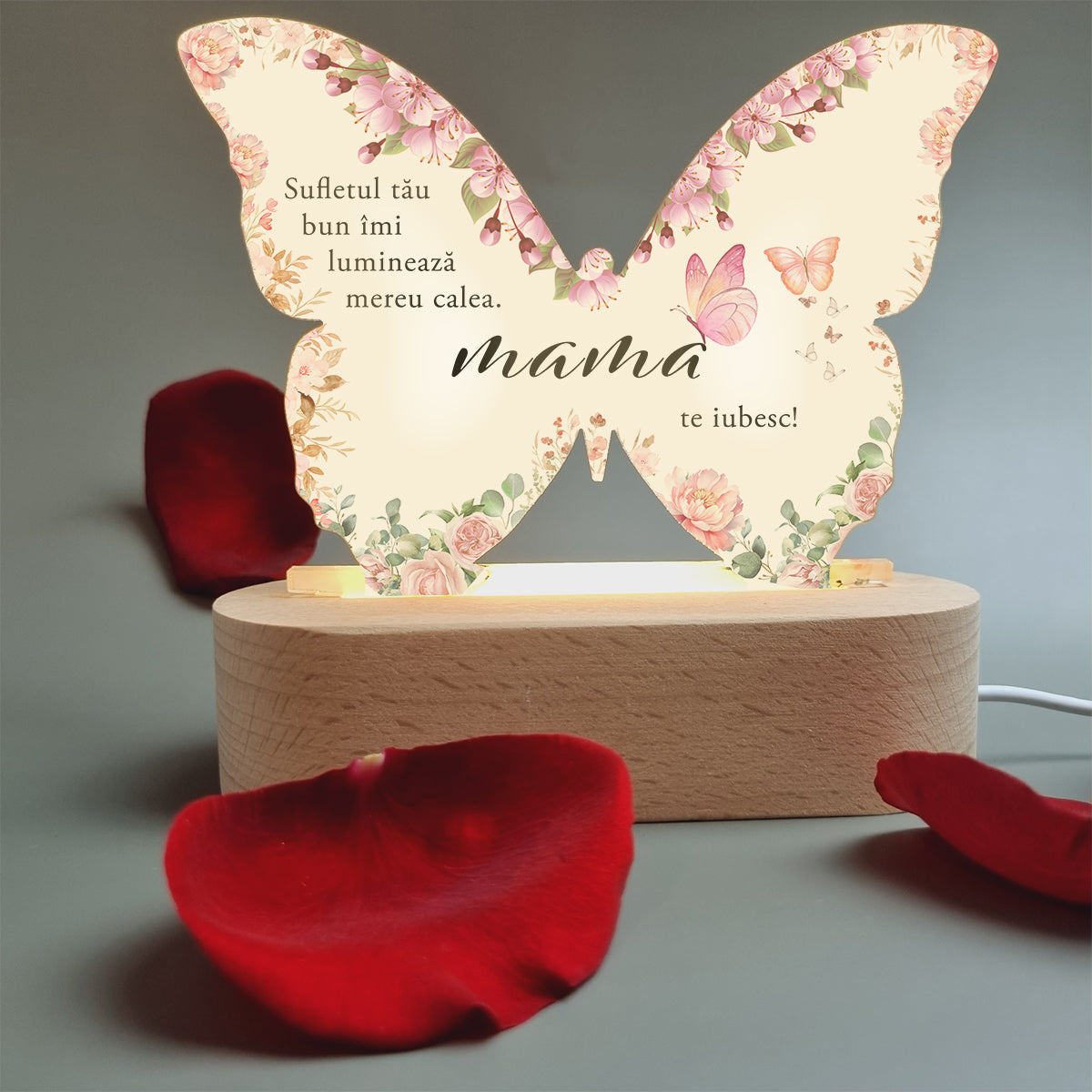 Set Cadou Pentru Mama, Joystos, Lampa din Acril Decorativa, Cadou Special pentru Mama, cu mesaj Personalizat, 15x15 cm