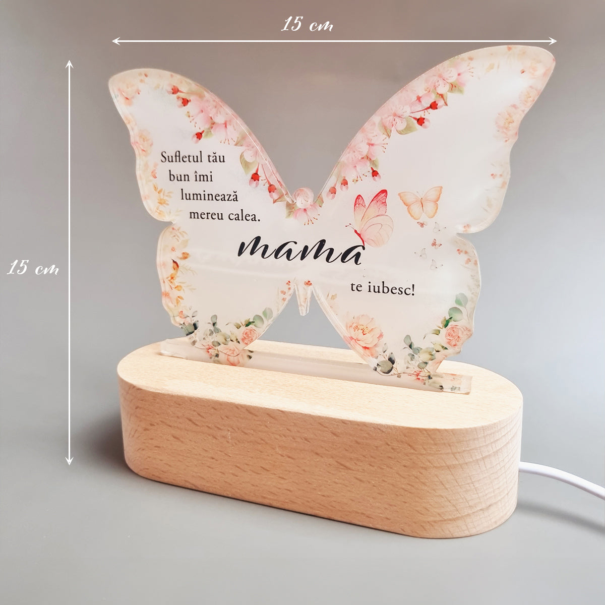 Set Cadou Pentru Mama, Joystos, Lampa din Acril Decorativa, Cadou Special pentru Mama, cu mesaj Personalizat, 15x15 cm