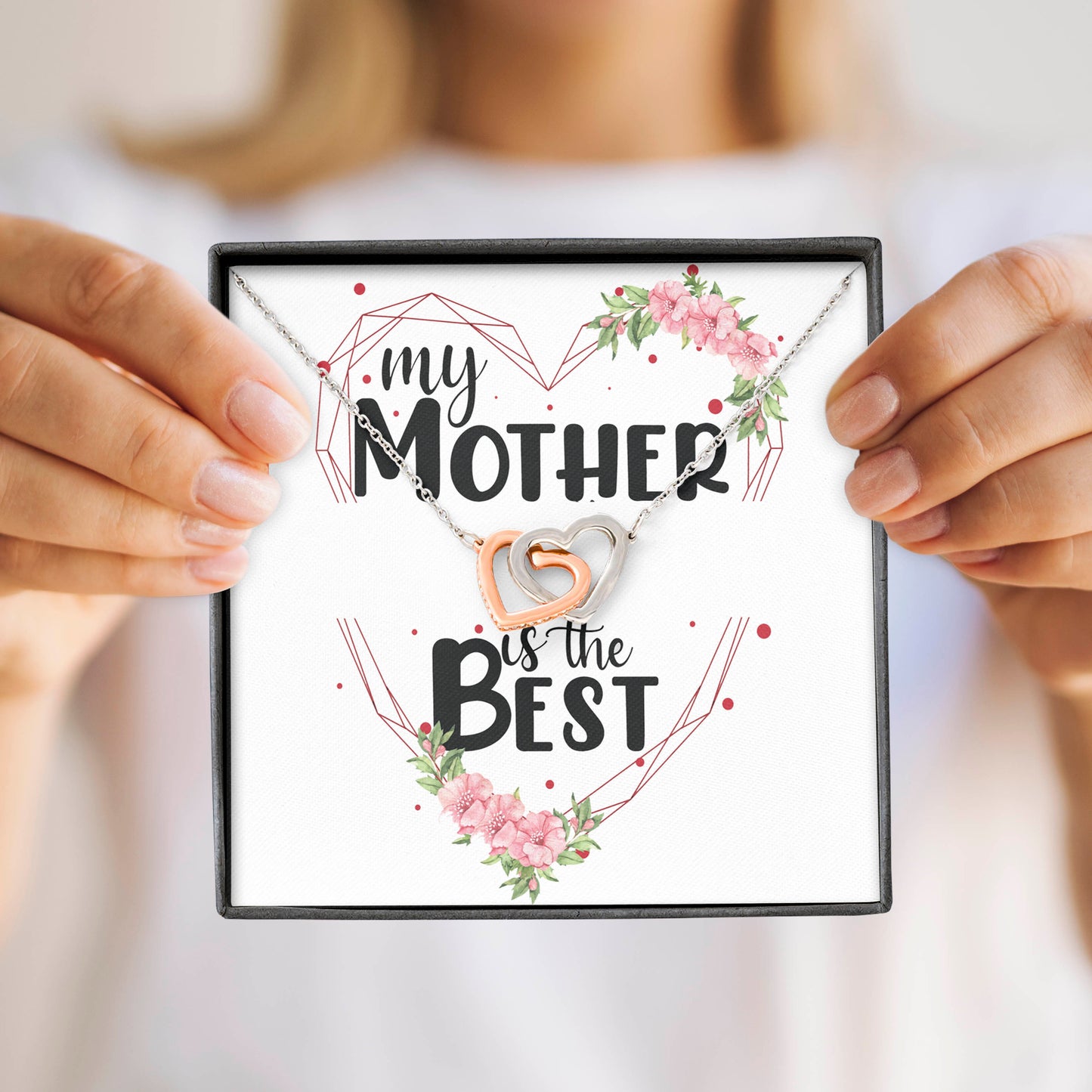Colier Cu Pandant Nod Placat Cu Aur Alb si Aur Rose, Cadou Pentru Mama, Card Personalizat "My mother is the best"