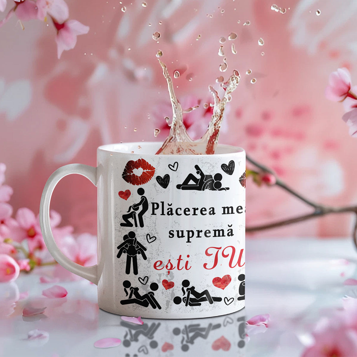 Set Cana Alba, 330 ml, Cu Pozitii Sexuale si Textul „Placerea me suprema esti tu”, si 2 Carduri Razuibile 18+