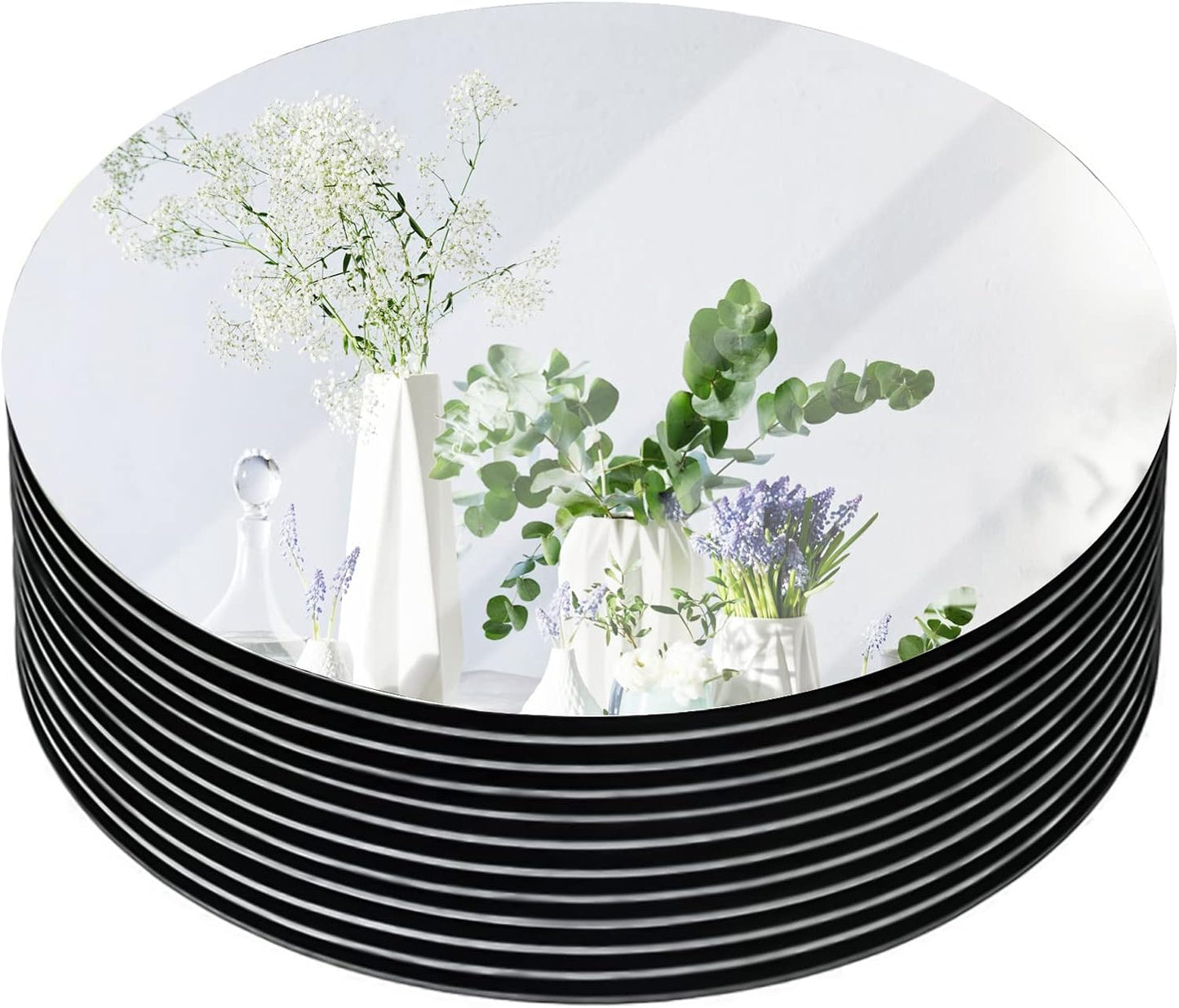 Set 12 Oglinzi Decorative pentru mese, Grosime 2 mm, Oglinzi Rotunde de 250 mm pentru piese centrale – Ideal pentru Decor de Nunta, Botez, Petreceri si Craciun