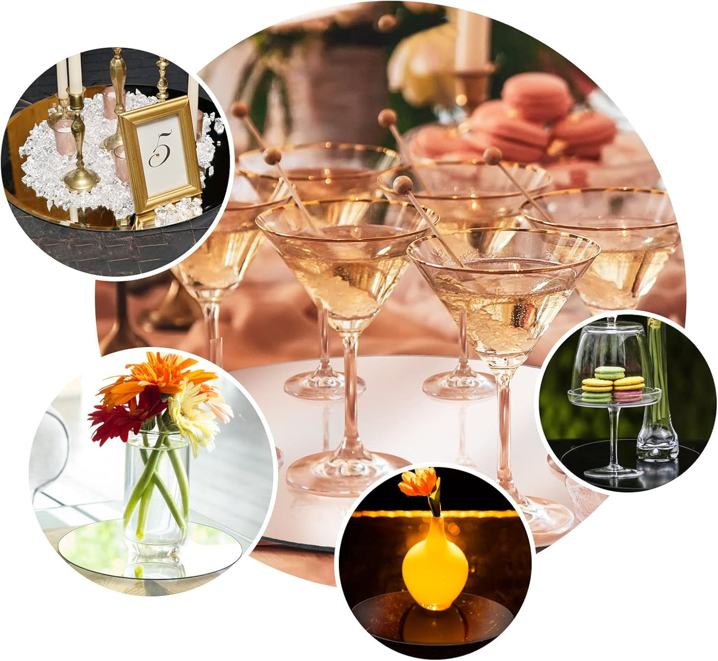 Set 12 Oglinzi Decorative pentru mese, Grosime 2 mm, Oglinzi Rotunde de 250 mm pentru piese centrale – Ideal pentru Decor de Nunta, Botez, Petreceri si Craciun