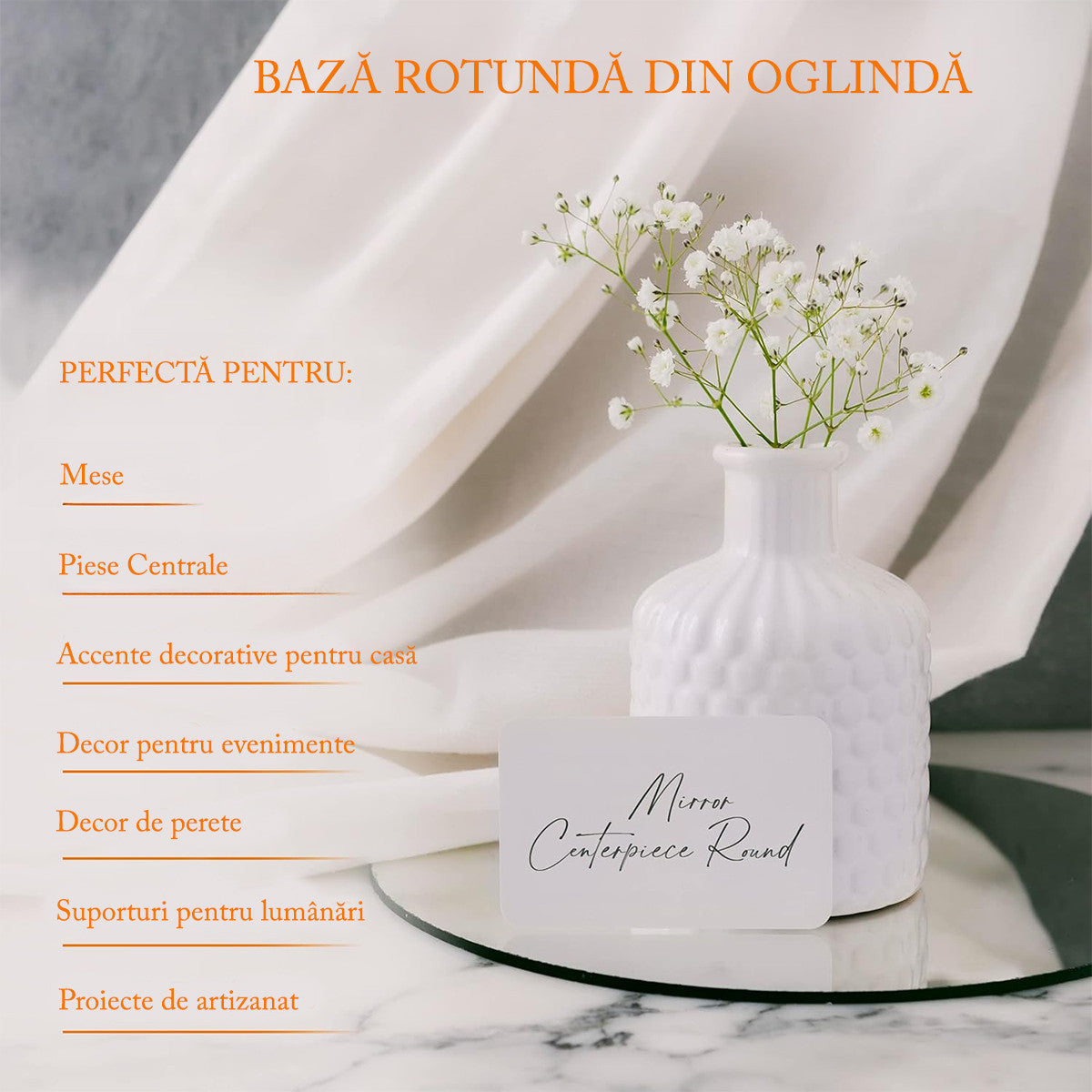 Set 12 Oglinzi Decorative pentru mese, Grosime 2 mm, Oglinzi Rotunde de 250 mm pentru piese centrale – Ideal pentru Decor de Nunta, Botez, Petreceri si Craciun