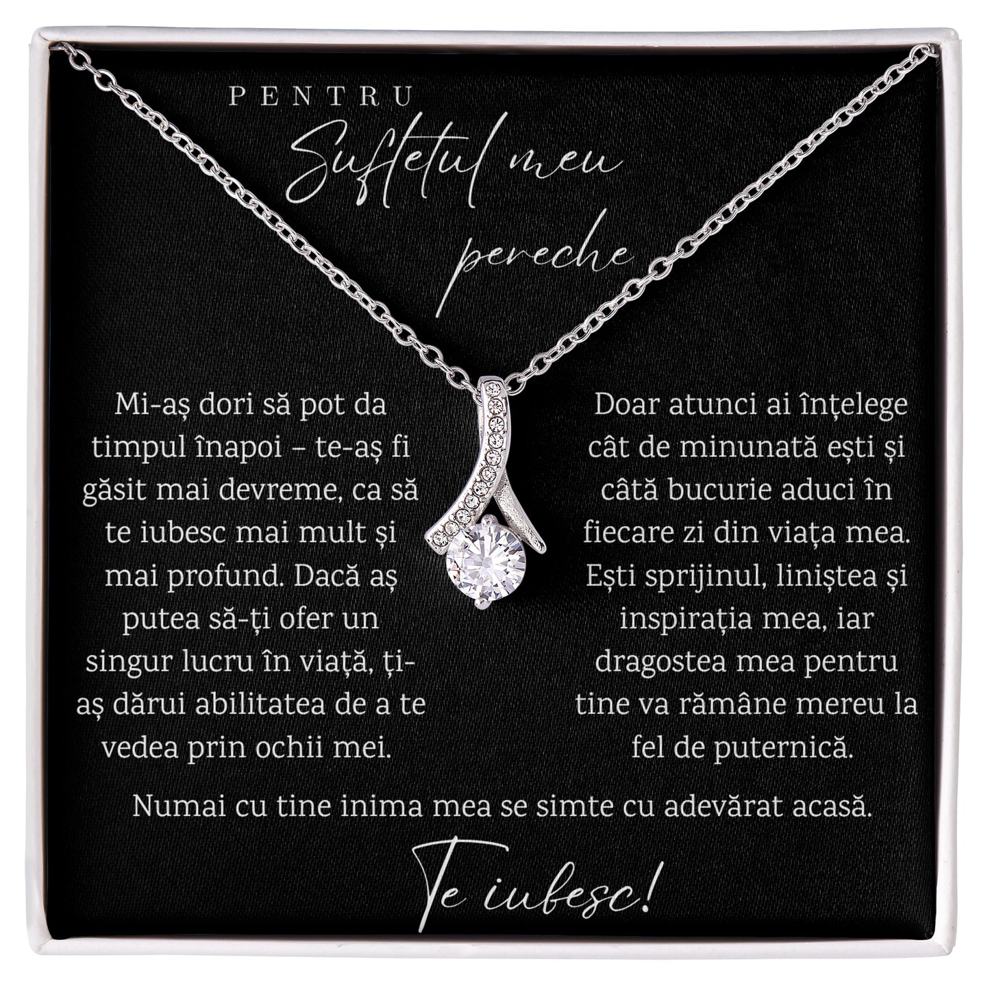 Cadou pentru Iubita Sotie, Colier din Argint925 cu Pandant Placat cu Aur Alb de 14K, Card cu Mesaj "Pentru Sufletul Meu Pereche"