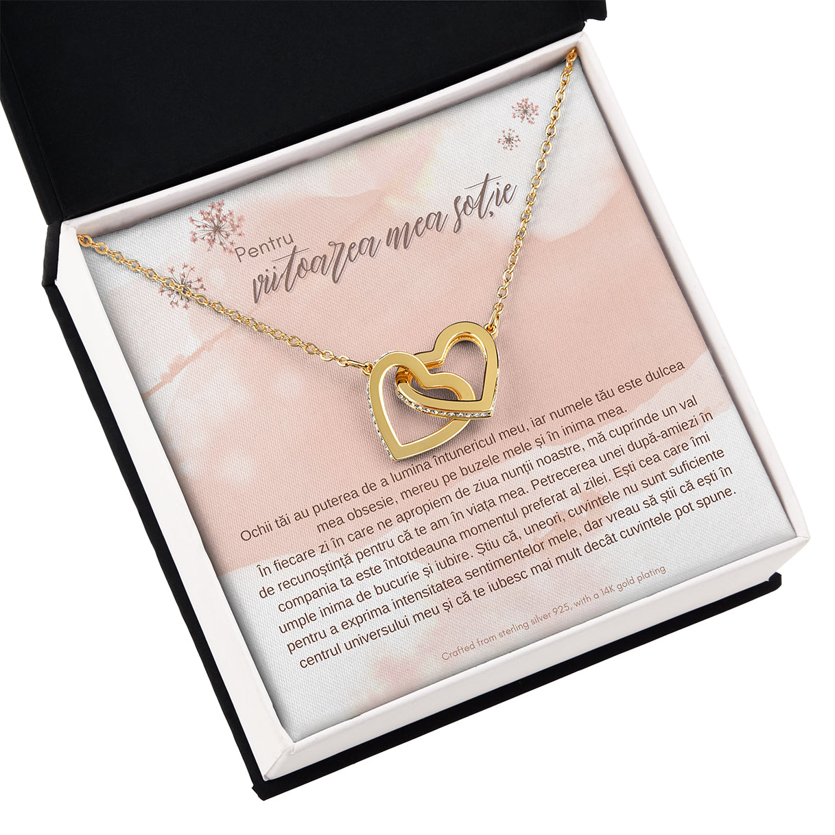 Set Cadou Pentru Sotie / Iubita, JOYSTOS, Colier Elegant din Argint 925 Placat cu Aur 14K – Cadoul Perfect pentru Logodnica sau Viitoarea Sotie