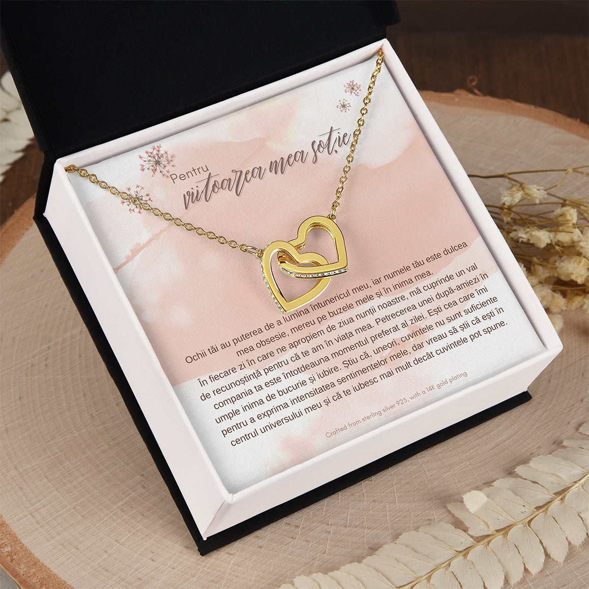 Set Cadou Pentru Sotie / Iubita, JOYSTOS, Colier Elegant din Argint 925 Placat cu Aur 14K – Cadoul Perfect pentru Logodnica sau Viitoarea Sotie