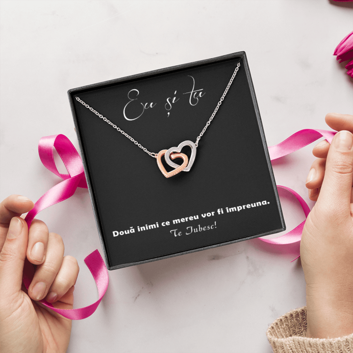 Colier cu Pandant Inimi Legate Placate cu Aur Rose 14K. Cadou Perfect Pentru Iubita sau Sotie - Alexia Gifts