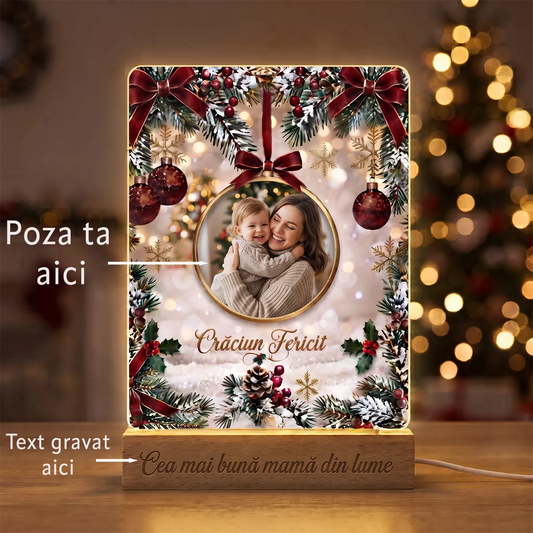 Lampă decorativă personalizată cu poză – Crăciun Fericit