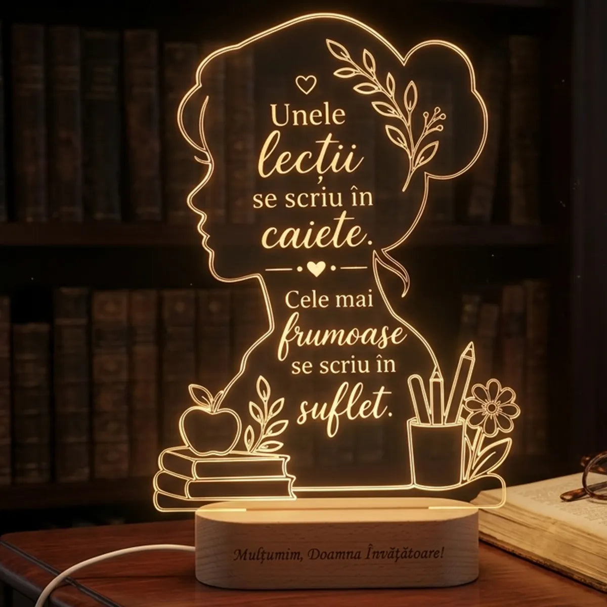 Lampă decorativă personalizabilă pentru profesoară pe fundal deschis