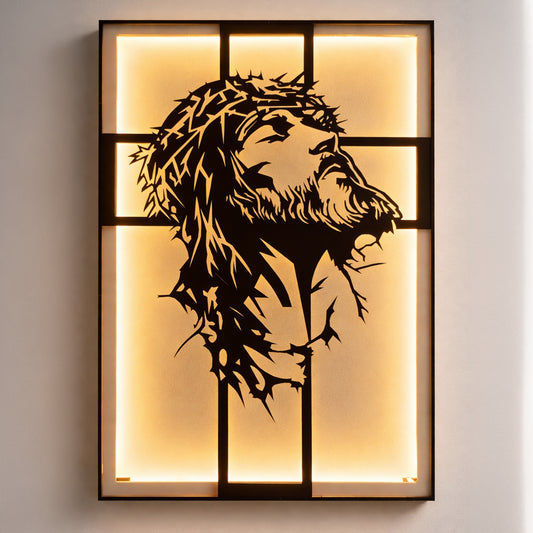 Tablou Isus 3D cu LED si text gravat personalizat