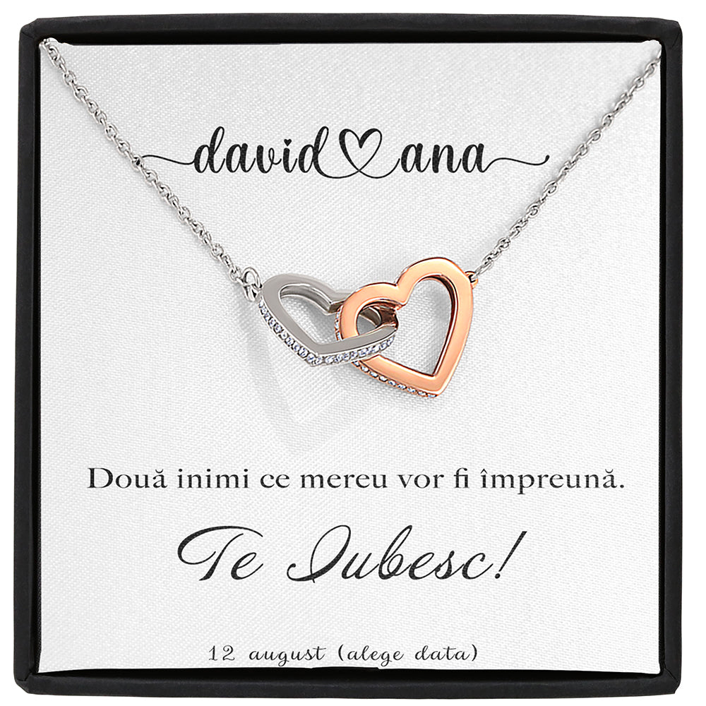 Colier „Inimi Împletite” din Argint 925, Placat cu Aur 18K – Card Personalizat Inclus