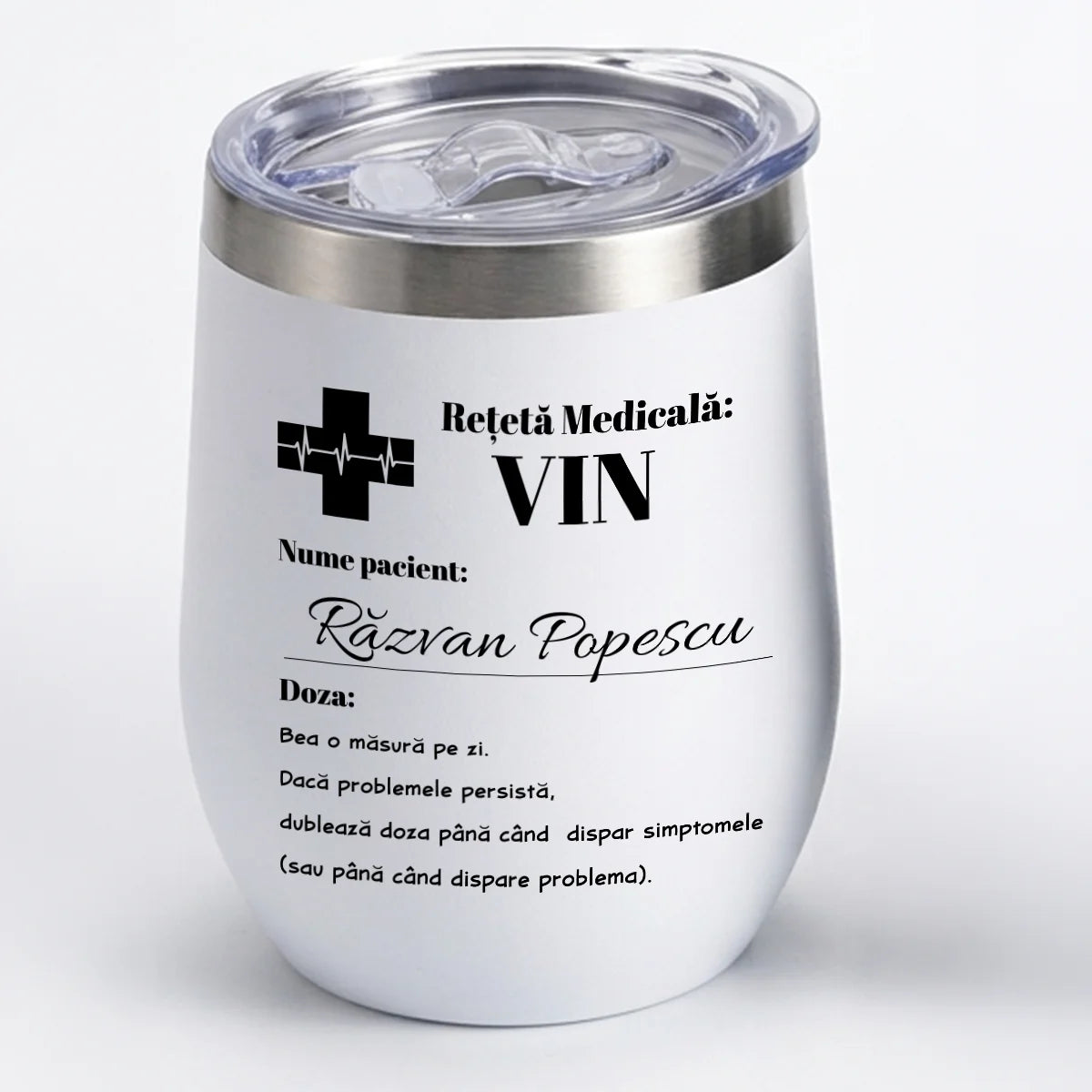 Termosuri albe și negre cu design Rețetă medicală: Vin, pentru băuturi calde și reci