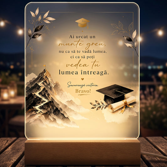 Lampă LED Personalizată Absolvire – Model „Muntele Succesului”