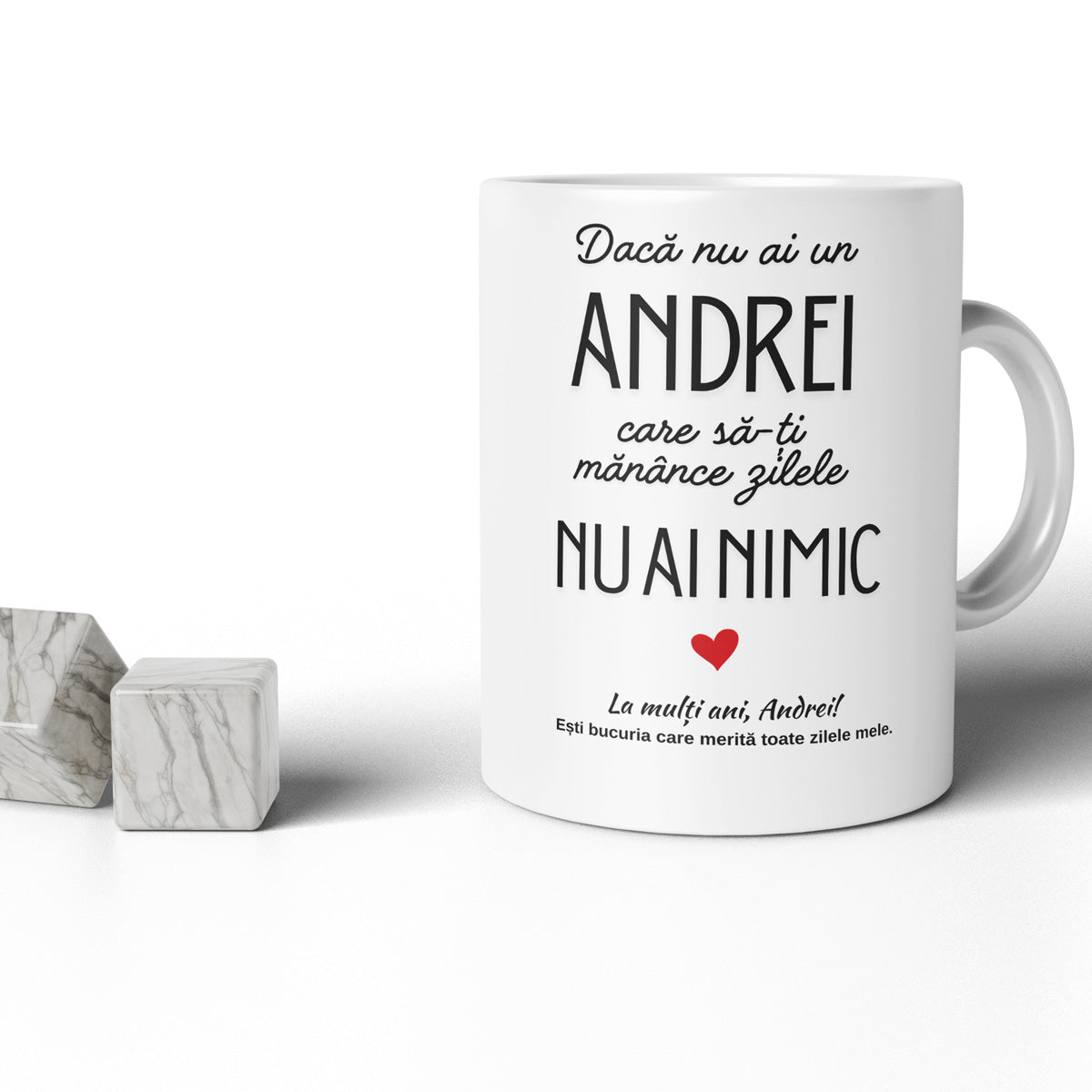 Cana JOYSTOS Pentru Andrei, Cadou Sweet De Sf. Andrei, Mesaj Amuzant Si Dragut „Daca Nu Ai Un Andrei Care Sa-Ti Manance Zilele Nu Ai Nimic”, Cadou Personalizat Pentru Iubit, Sot, Prieten, 330 ml