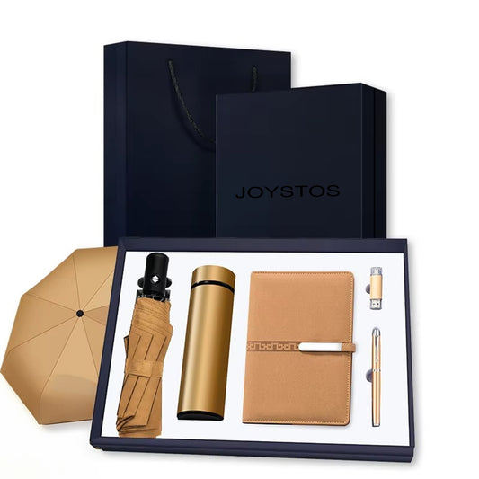 Set Cadou pentru Barbati, Umbrela, Termos inox 450ml, Stick USB 32GB, Agenda, Gold