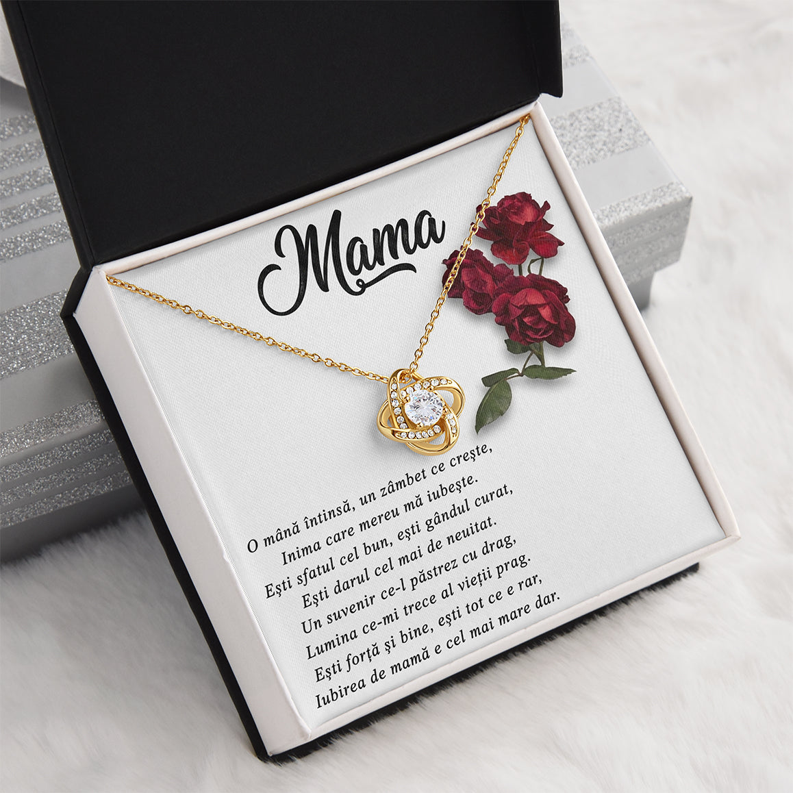 Colier "Nodul Iubirii" din Argint 925 Placat cu Aur 18K – Cadou Personalizat pentru Mama – Include Mesaj Custom & Card Răzuibil