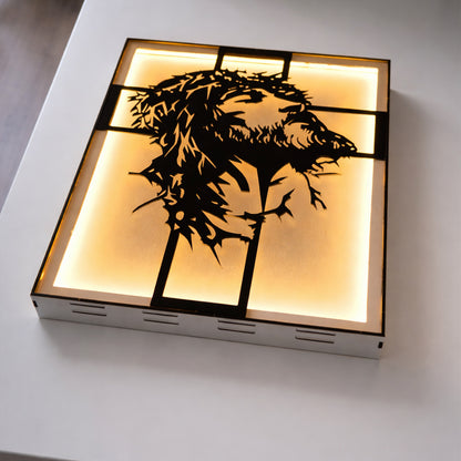 Tablou Isus 3D cu LED si text gravat personalizat