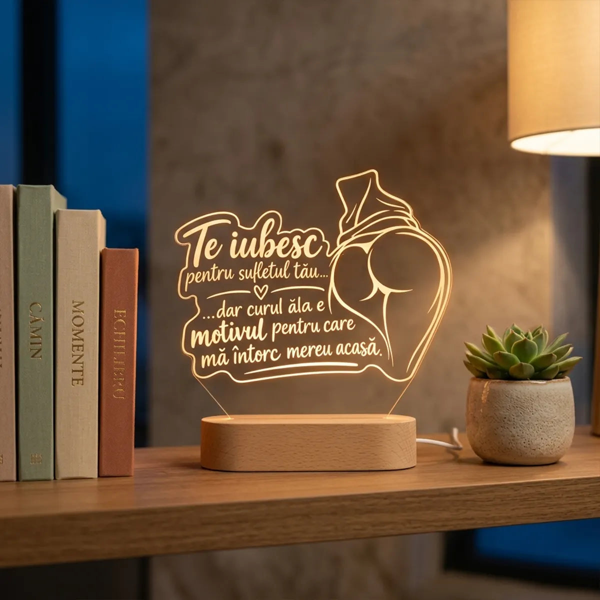 Lampă decorativă LED cadou pentru iubită sau soție „Te iubesc pentru sufletul tău...”