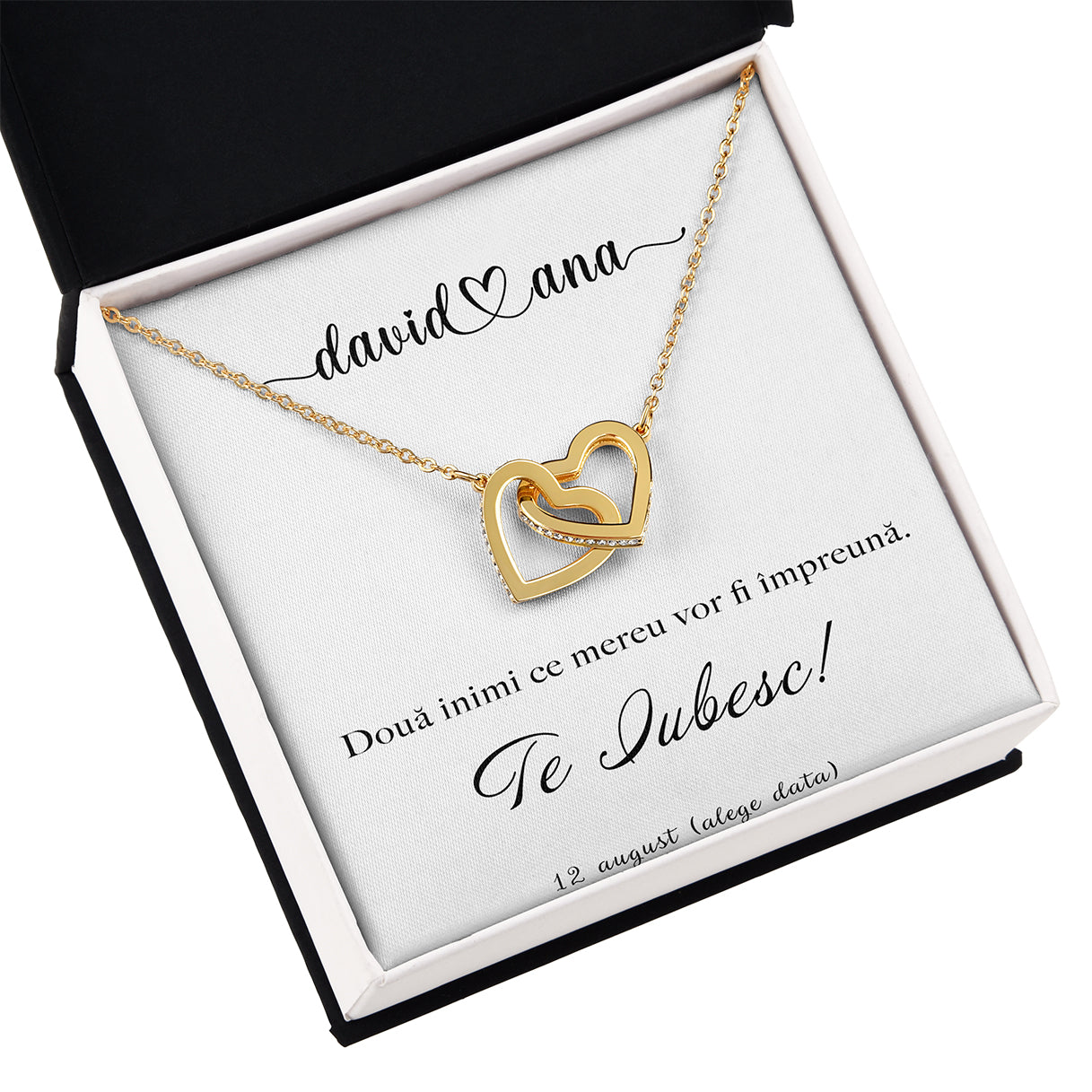 Colier „Inimi Împletite” din Argint 925, Placat cu Aur 18K – Card Personalizat Inclus