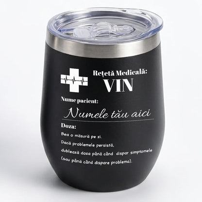 Termos alb cu capac transparent și design haios Rețetă medicală: Vin