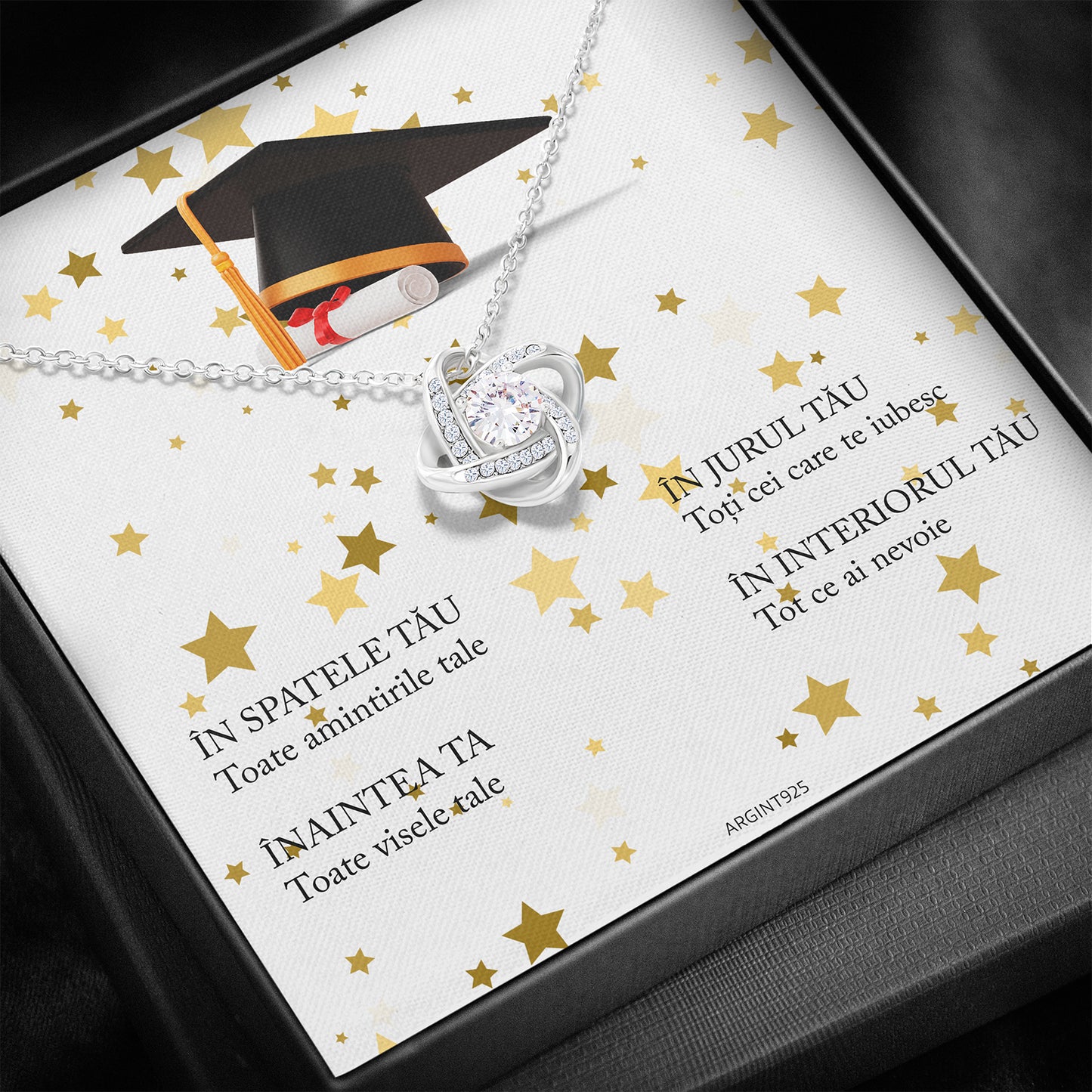 Set Cadou Absolvire – Colier Nodul Iubirii Silver cu Mesaj Emoțional