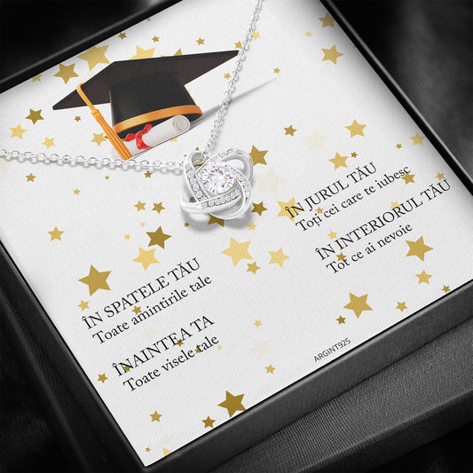 Set Cadou Absolvire – Colier Nodul Iubirii Silver cu Mesaj Emoțional
