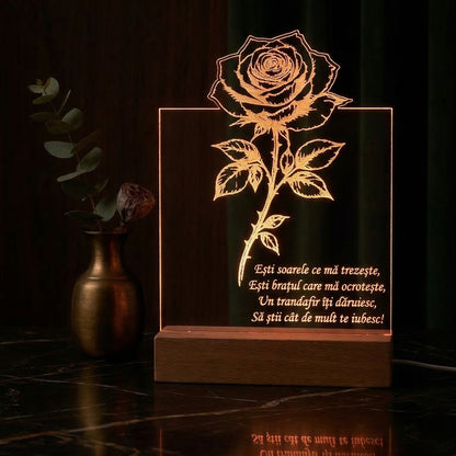Lampa JOYSTOS trandafir gravat cu mesaj personalizat lumina calda apus