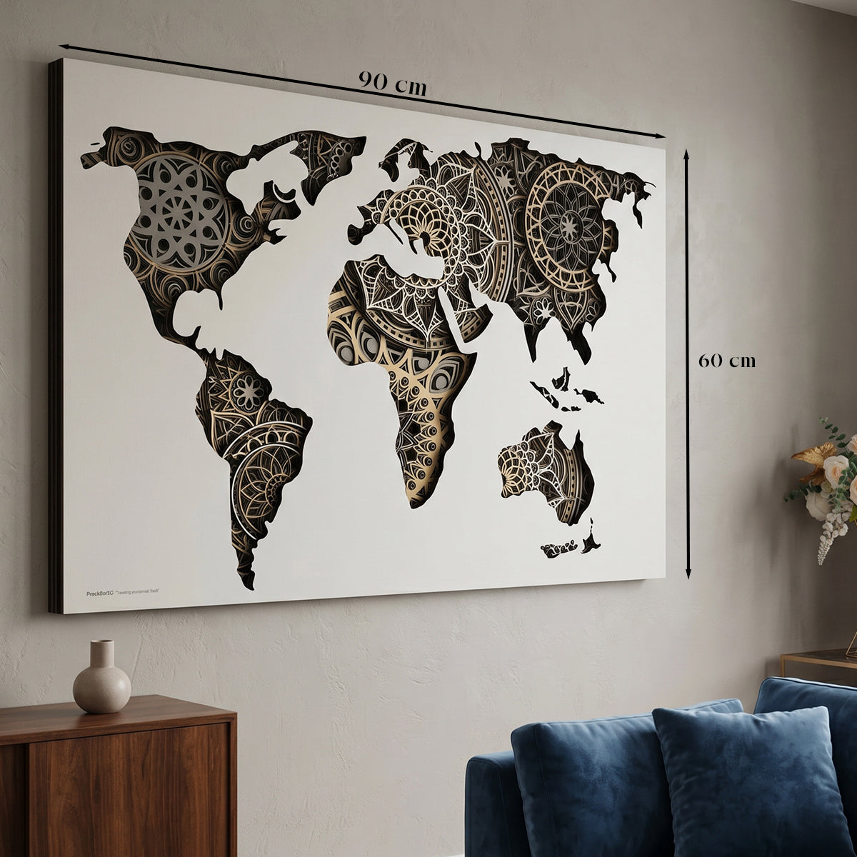 Tablou 3D Harta Lumii din Lemn (8 Straturi) JOYSTOS – Mandala, 60x90 cm