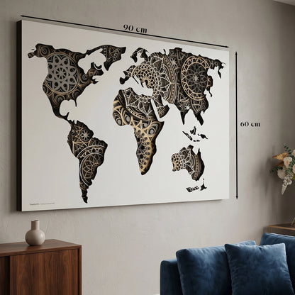 Tablou 3D Harta Lumii din Lemn (8 Straturi) JOYSTOS – Mandala, 60x90 cm