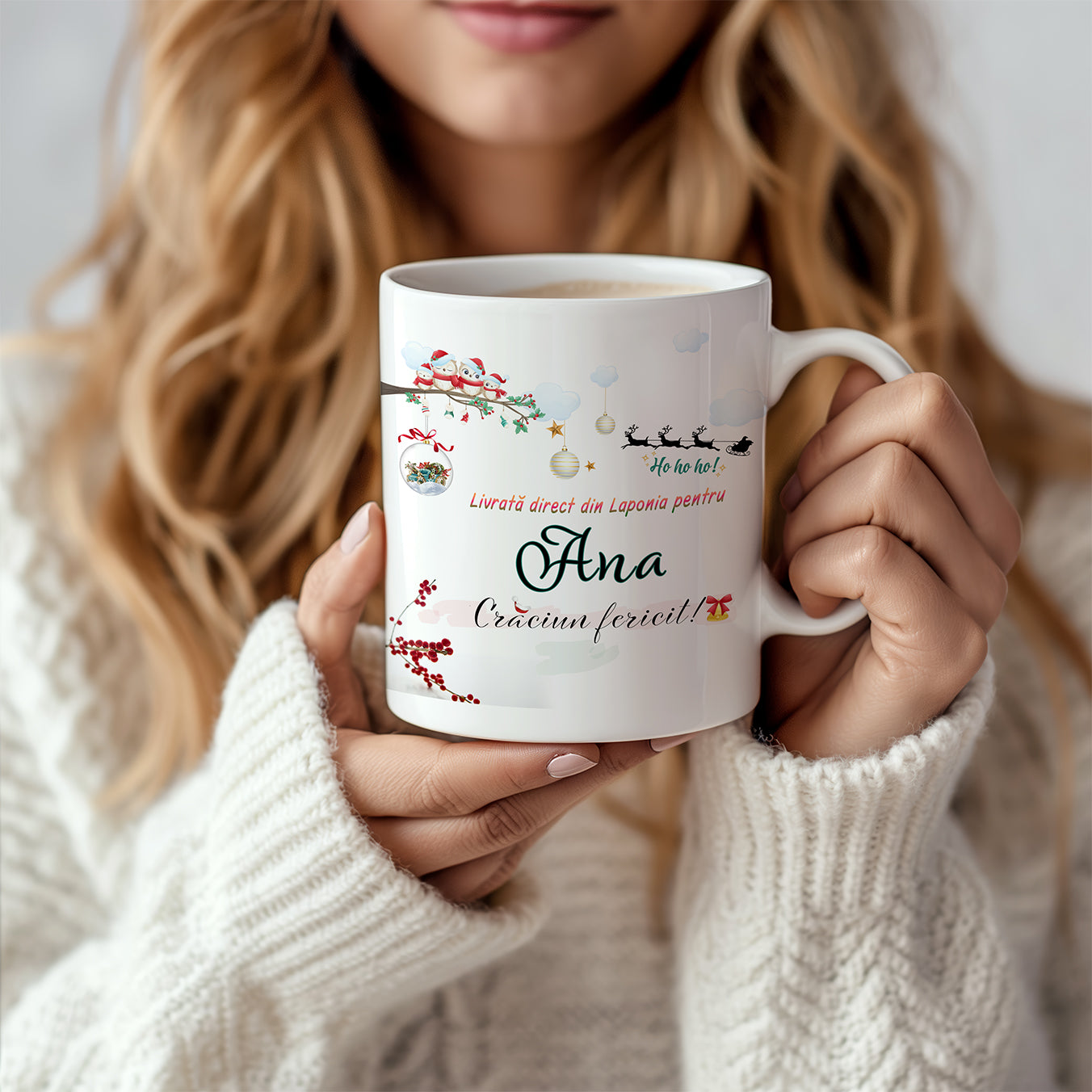 Cana Personalizata de Craciun cu Nume – Livrata Direct din Laponia | Cadou Festiv pentru Copii si Adulti
