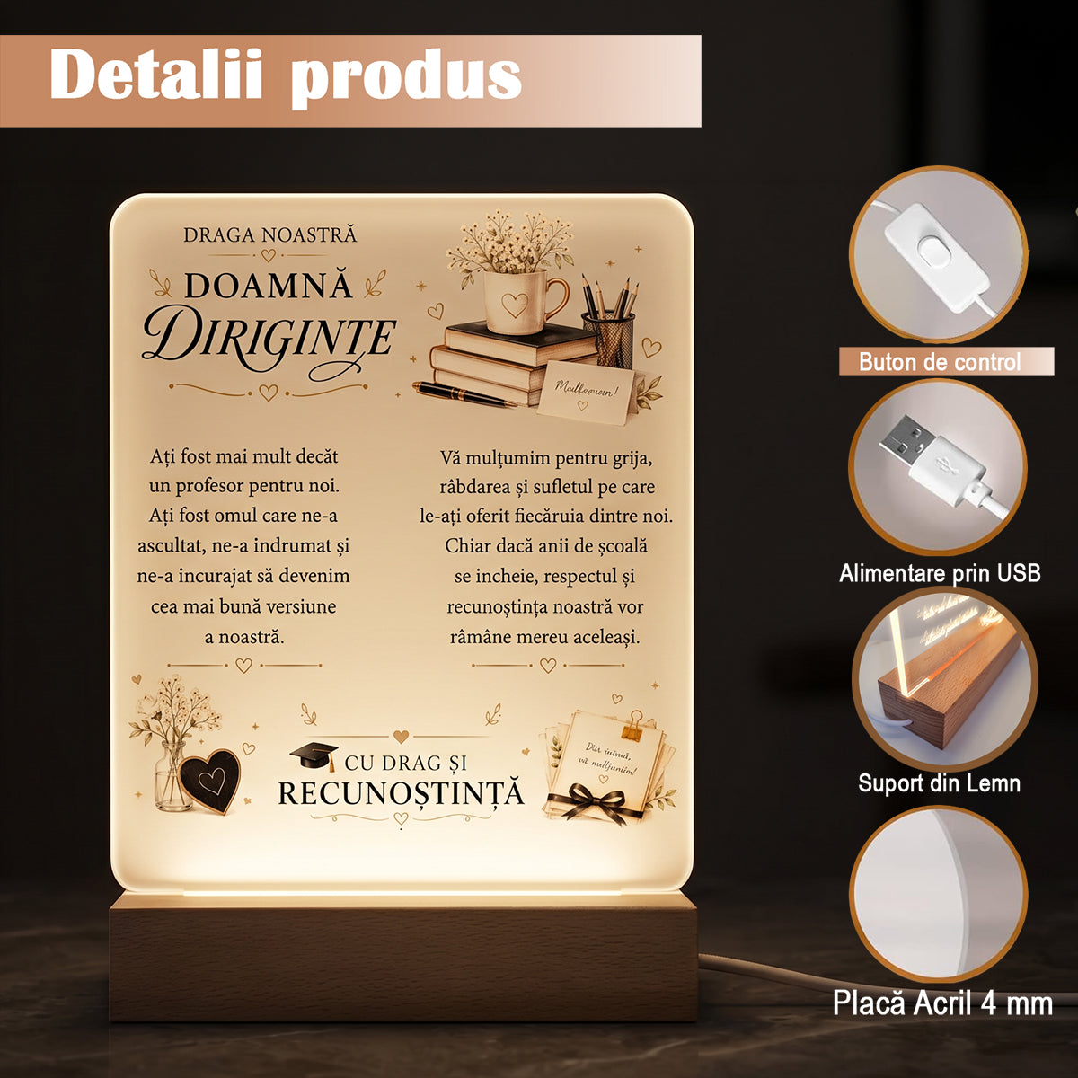 Lampa LED Decorativă cu Mesaj pentru Dirigintă - JOYSTOS