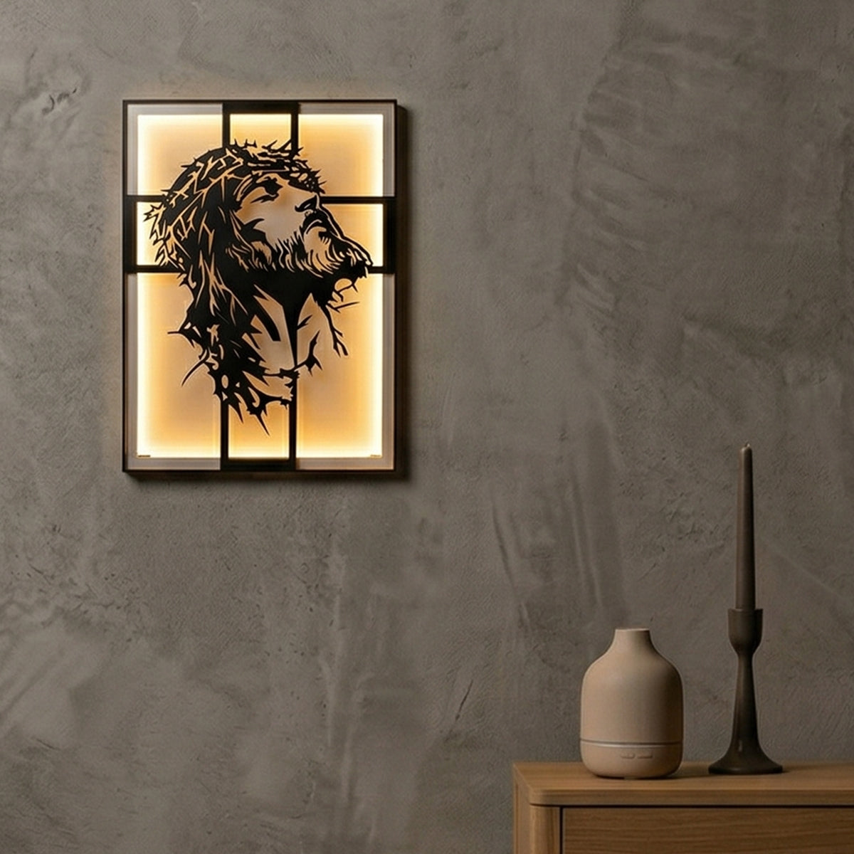 Tablou Isus 3D cu LED si text gravat personalizat