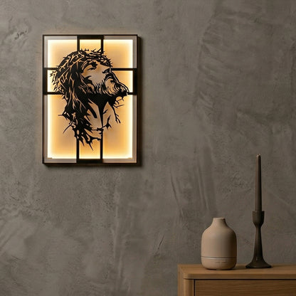 Tablou Isus 3D cu LED si text gravat personalizat