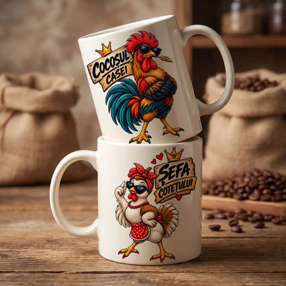 Set Căni Haioase Cuplu – Coćoşul Casei & Şefa Cotețului