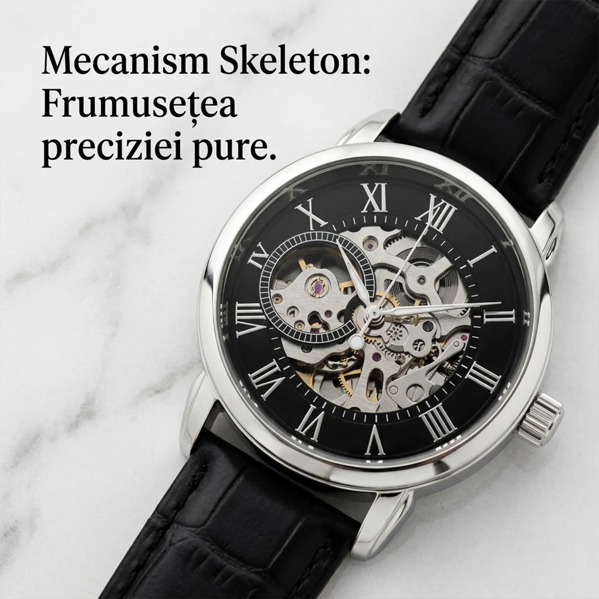 Cadou pentru tata – ceas mecanic skeleton cu mesaj și ambalare inclusă